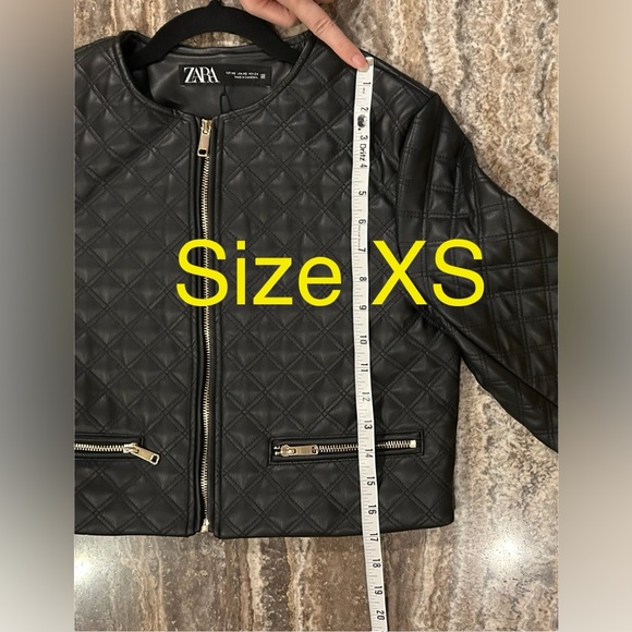 ZARA FAUX LEATHER CROPPED QUILTED JACKET - Picture 12 of 14